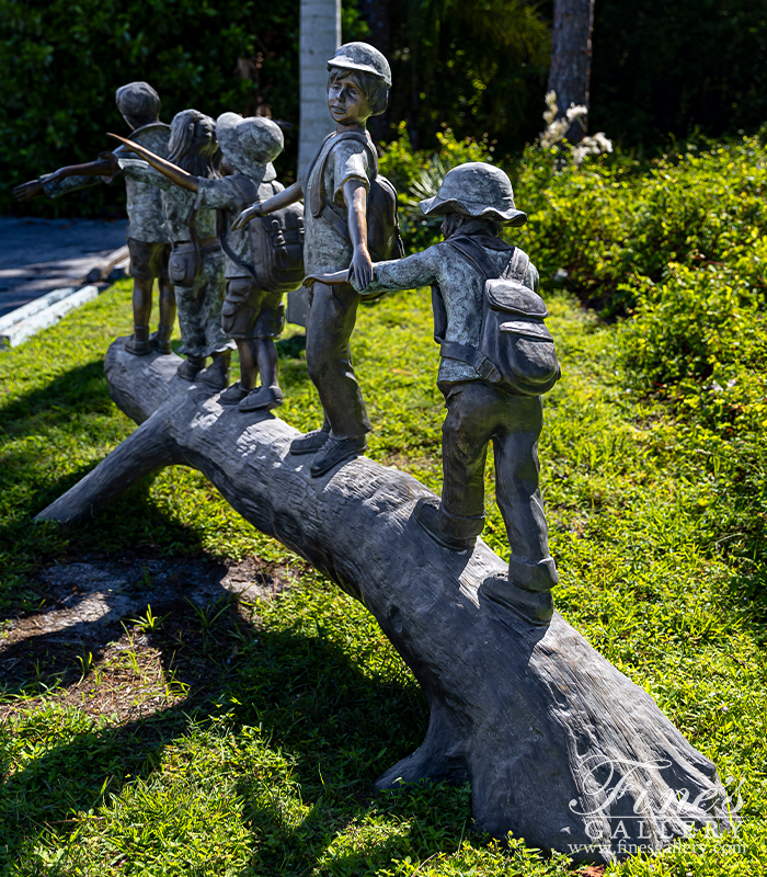 Bronze Statues  - Five Kids On Tree Stump - BS-1517